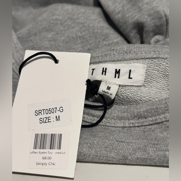 NWT THML “Simply Chic” Eyelet Ruffle Sleeve Sweatshirt Women’s Size Medium - Picture 4 of 6